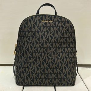 Michael Kors Black and Gold-Tone Logo Backpack